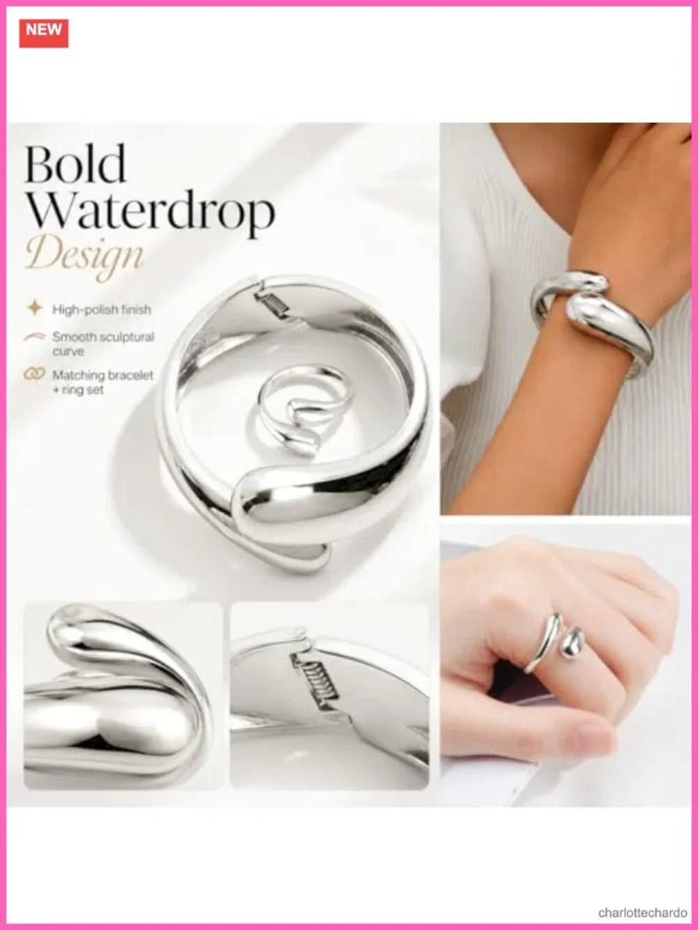 Roe Dolph Gold Cuff Bracelet and Ring Set for Women Open Bangle Chunky Matching